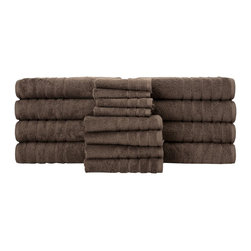 Classic Turkish Towel - Barnum Collection Ultra-Plush 16-Piece Bath Towel Set, Chocolate - Bath Towels