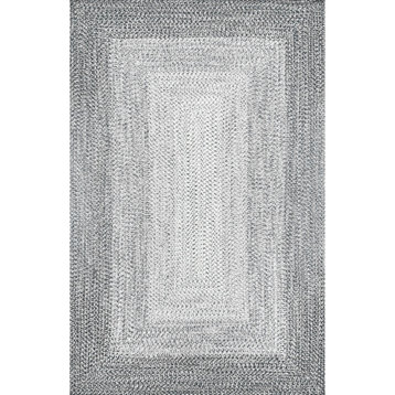 nuLOOM Eirene Striped Outdoor Area Rug, Light Gray, 7'6"x9'6"
