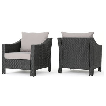GDF Studio Cortez Outdoor Wicker Club Chair, Water Resistant Cushions, Set of 2, Gray/Silver