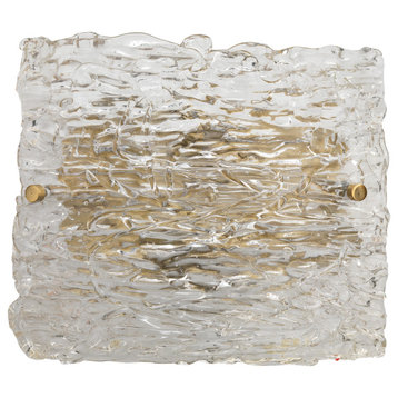 Swan Curved Glass Sconce, Large, Clear Textured Glass and Antique Brass Metal