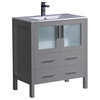 Torino 30" Gray Modern Bathroom Cabinet With Integrated Sink