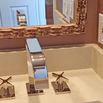 Beveled bathroom mirror, detail