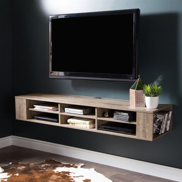 South Shore City Life 66" Wall Mounted Media Console in Weathered Oak