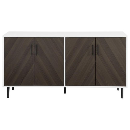 Pemberly Row 58" Mid Century Modern Faux Bookmatch TV Stand in Brown and White