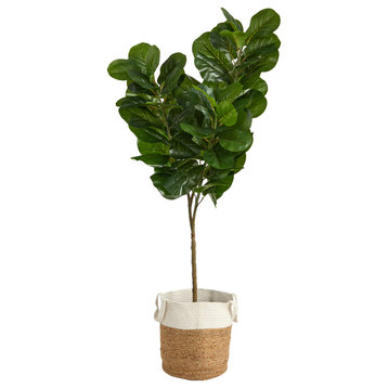 6' Fiddle Leaf Fig Artificial Tree, Handmade Natural Jute and Cotton Planter