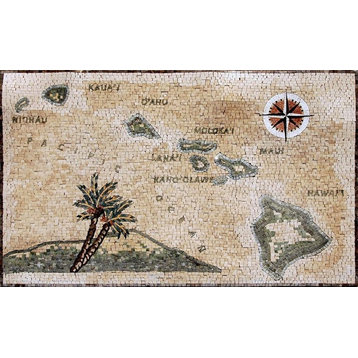 Mosaic Compass Designs, Hawaiian Islands, 31"x51"