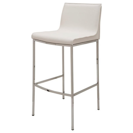 Nuevo Colter 30" Leather Bar Stool in White and Silver