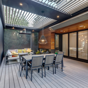 StruXure Adjustable Pergola Over Seating Area with Phantom Motorized Screens