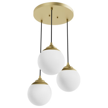 Hepburn Painted Modern Brass With Cased White Glass 3 Light Cluster Ceiling