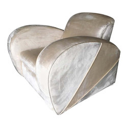 Art Deco Pearl White Mohair Jazz Club Chair with Speed Arms - Armchairs And Accent Chairs