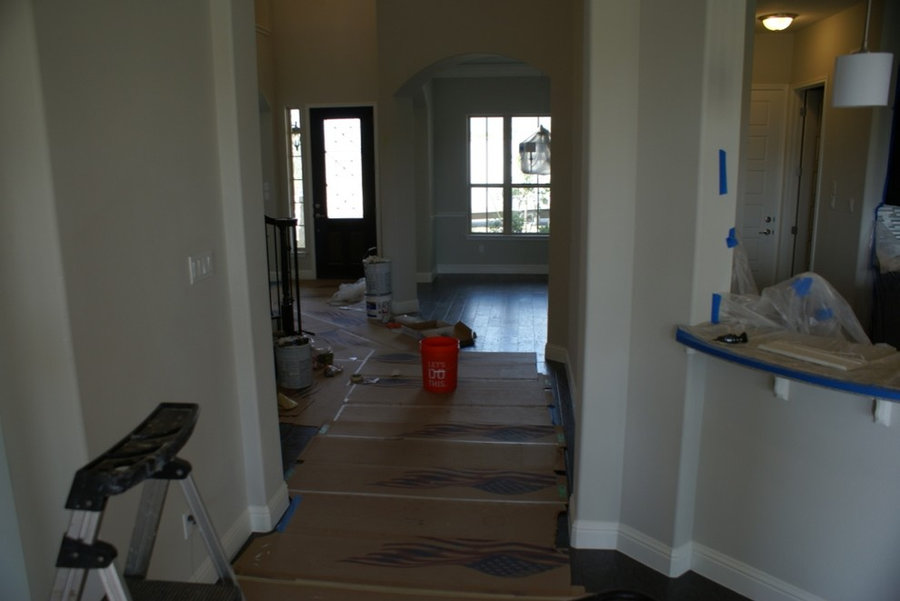 Glass tile, Engineered wood and stacked stone