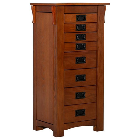 Linon Anna Lee Wood Jewelry Armoire 8 Drawers 2 Side Doors Gray Hardware in Oak
