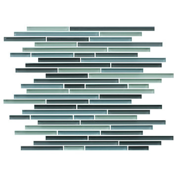 Vegas Gray and Blue Linear Glass Mosaic Tile, 12"x12"