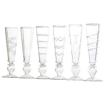Footed Razzle Dazzle Champagne Flutes with Clear Accents, Set of 6
