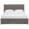 Astrid Grey Linen Upholstered Storage Platform Bed, Queen