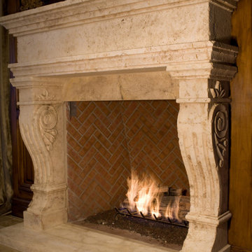 Hand carved limestone fireplace mantel