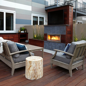 Concrete and Tigerwood Fireplace
