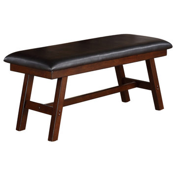 Black Faux Leathe Dining Bench, Dark Walnut and Brown