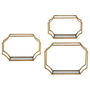Bowery Hill Contemporary 3 Piece Wall Display Shelf Set in Gold