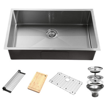 TATEUS 32-Inch Workstation Kitchen Sink, Large and Deep with Basket Strainer