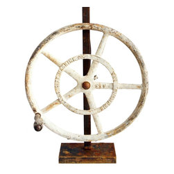 Vintage American Industrial Cast Iron Greenhouse Wheel as a Table Lamp - Products