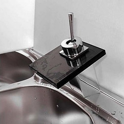Waterfall Bathroom Sink Faucet with Black Glass Spout T0815-8 - Bathroom Sink Faucets