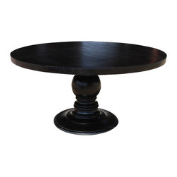 60" Black Round Dining Table Made In Solid Wood w Round Pedestal Base - Dining Tables