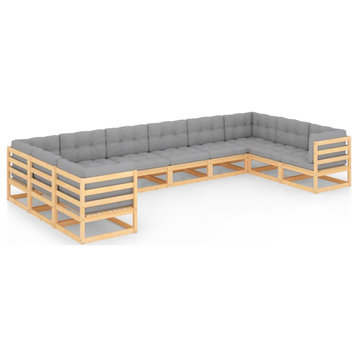 vidaXL Patio Lounge Set Outdoor Sectional Sofa Set 10 Piece Solid Wood Pine