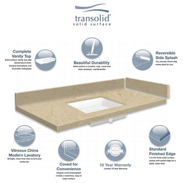 Transolid 31 in. Solid Surface Vanity Top in Almond Sky with Single Hole