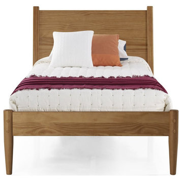 Camaflexi Mid-Century Solid Wood Twin Panel Bed in Castanho Brown
