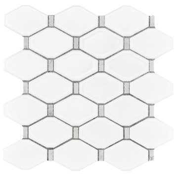 Badajoz 11.5x10.94, Honeycomb Glass Mosaic Tile, White, Box of 11