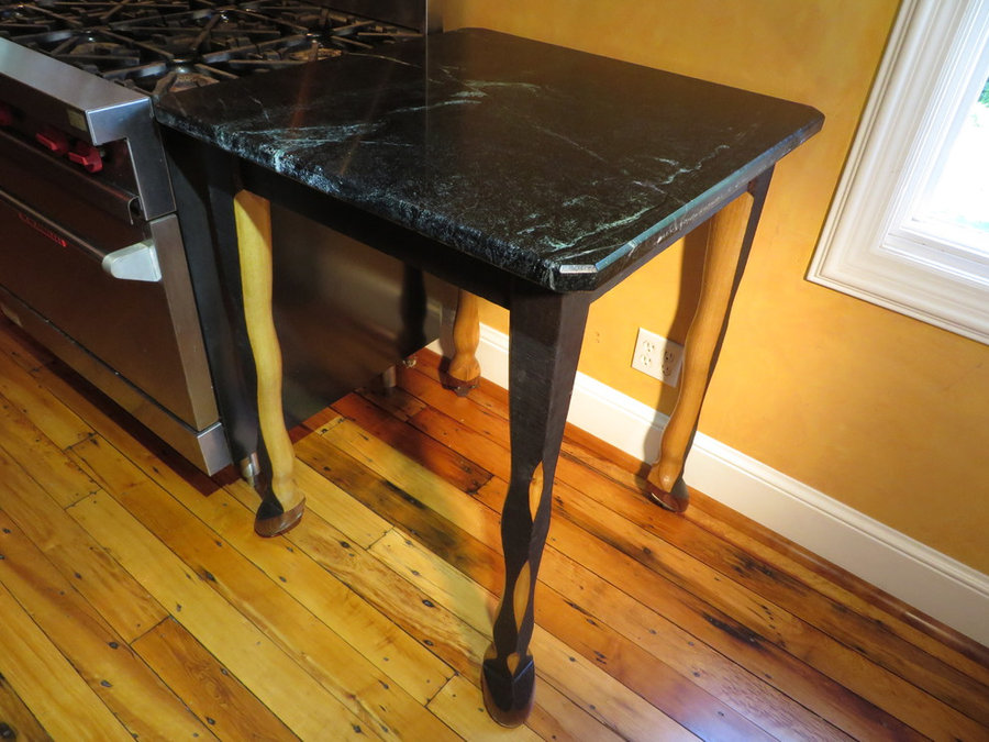 Equestrian Table: 30"x30"X 36"h SoapStone, Poplar, Walnut, HorseShoes