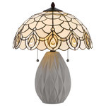 Cal Lighting - Tiffany Table Lamp - Add an old world appeal to your décor with this diamond pattern ceramic table lamp. It features an elegant cream tone Tiffany glass shade with diamond cut outs. The lamp uses a double pull chain mechanism to power on and off.