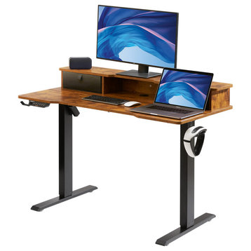 VEVOR Adjustable Height Standing Desk 47.2"x23.6" Dual Monitor Riser Workstation