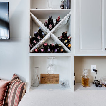 White Multi-Purpose Bar Desk Entertainment Center and Cabinet Seating Area