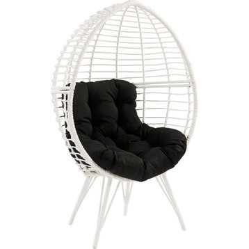 Benzara BM269036 Wicker Patio Lounge Chair With Angled Metal Legs, White