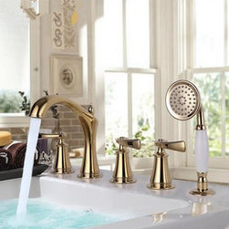 Antique Traditional Golden Printed Luxury Widespread Tub Faucet with Hand Shower - Bathtub Faucets