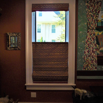 Five top down bottom up Roman shades in a vintage home in Connecticut