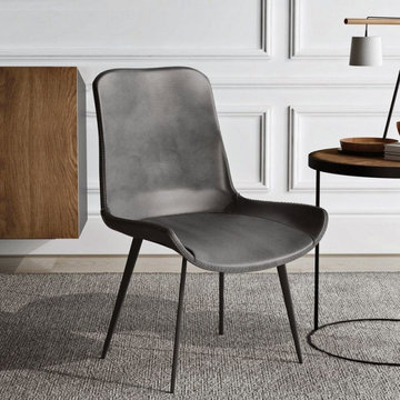 Modern Upholstered Dining Chairs Leath-Aire Fabric Set of 2 in Gray
