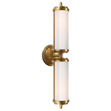 Merchant Double Bath Light, 2-Light, Hand-Rubbed Antique Brass, 20.25"H