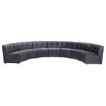Meridian Furniture - Limitless Velvet Upholstered 7-Piece Modular Sectional, Gray - Invest in your home's comfort with this Limitless 7 Piece Sectional. This modular unit offers tons of flexibility in the number of ways that you can put each piece in the Limitless collection together to get the ideal customized look. Upholstered in grey velvet, this beautiful piece is soft and cool to the touch, so you can feel comfortable from every angle. Button and channel tufting add to this unit's upscale look and contemporary charm.