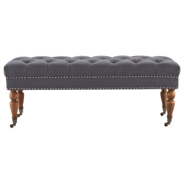 Brooke 47" Tufted Ottoman Bench with Rubber Wood Legs, Gray