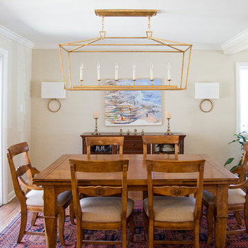 Eclectic Dining Room with Unique Area Rug