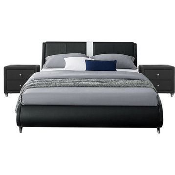 Black Platform King Bed With Two Nightstands