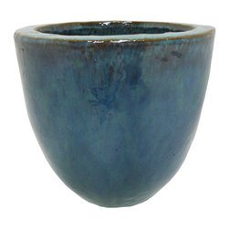Streaky Green Glazed Egg Pot - Outdoor Plant Pots & Planters