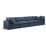 Meridian Furniture - Indulge Upholstered Modular Sofa, Navy, 4-Piece: 2 Armless Chair, 2 Corner Chair, Down Stuffed Linen Textured Fabric - Experience ultimate comfort and style with our navy linen textured fabric Indulge Sofa. The luxurious linen texture of the fabric will elevate the aesthetic of any room. This sofa provides ample space for you to relax while its modular build offers the option of unlimited configurations. Whether you're looking to add a stylish element to your living room or a comfortable seating option to your bedroom, this sofa is the perfect choice.