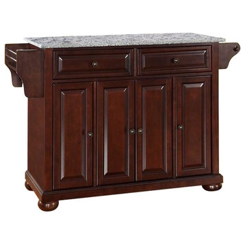 Pemberly Row Traditional Wood Kitchen Island with Granite Top in Gray/Mahogany