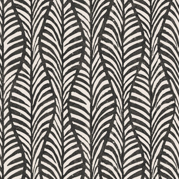 Block Print Leaves Peel and Stick Wallpaper, Black, 28 Sqft
