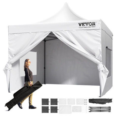 VEVOR Pop Up Canopy Tent Outdoor Gazebo Tent 10x10' With Sidewalls and Bag White