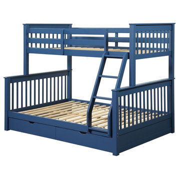ACME Harley II Twin over Full Wooden Bunk Bed with 2 Drawers in Navy Blue